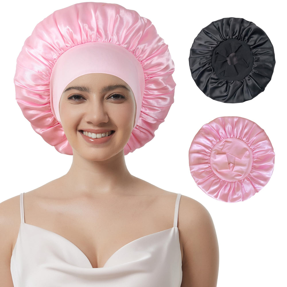 Simapu satin bonnet front view showing smooth fabric and comfortable fit benefits