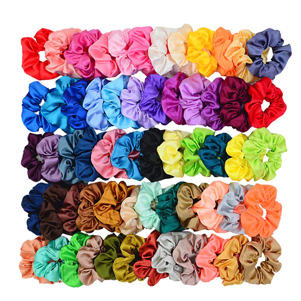 Simnice scrunchie pack front view showing many colors and neat packaging benefit variety