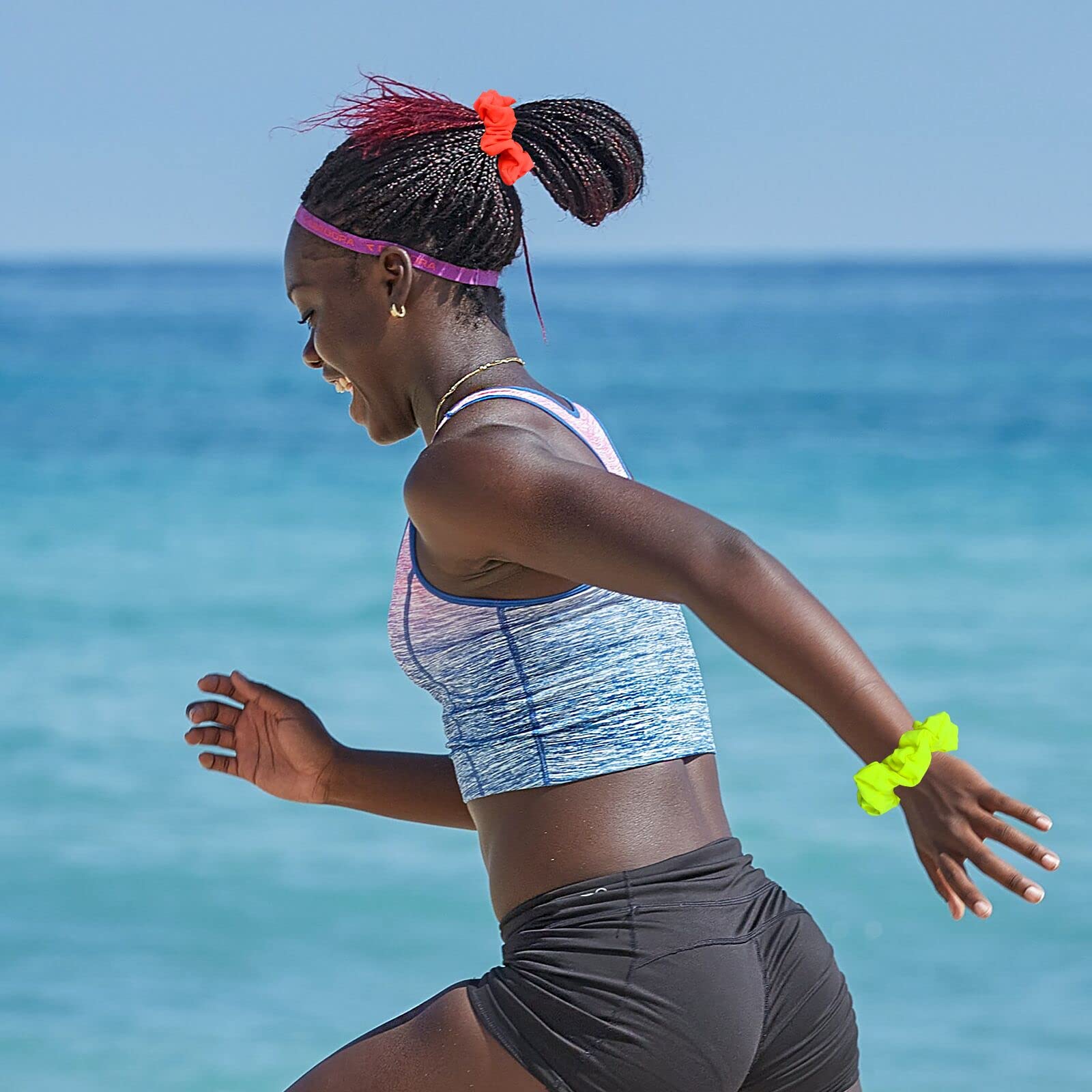Simnice scrunchie worn on wrist showing convenient carry and style