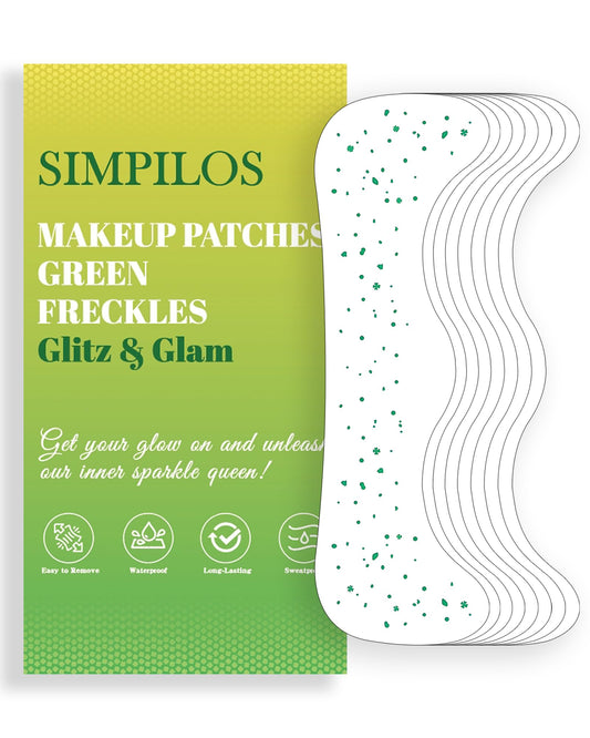 Simpilos front packaging showing green glitter patches and benefits