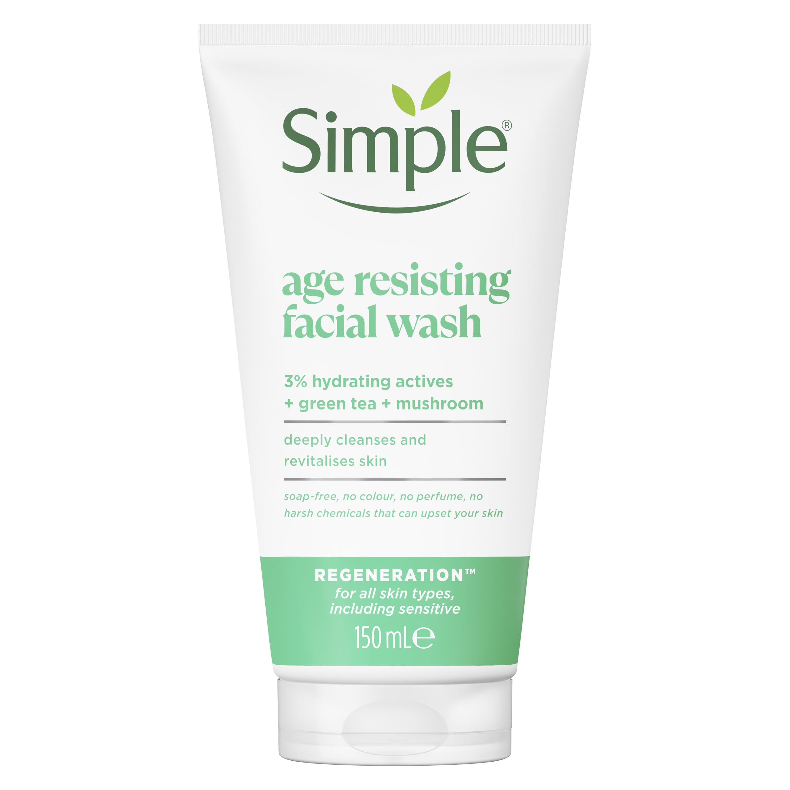 Simple front packaging showing 150 ml bottle and gentle formula benefits