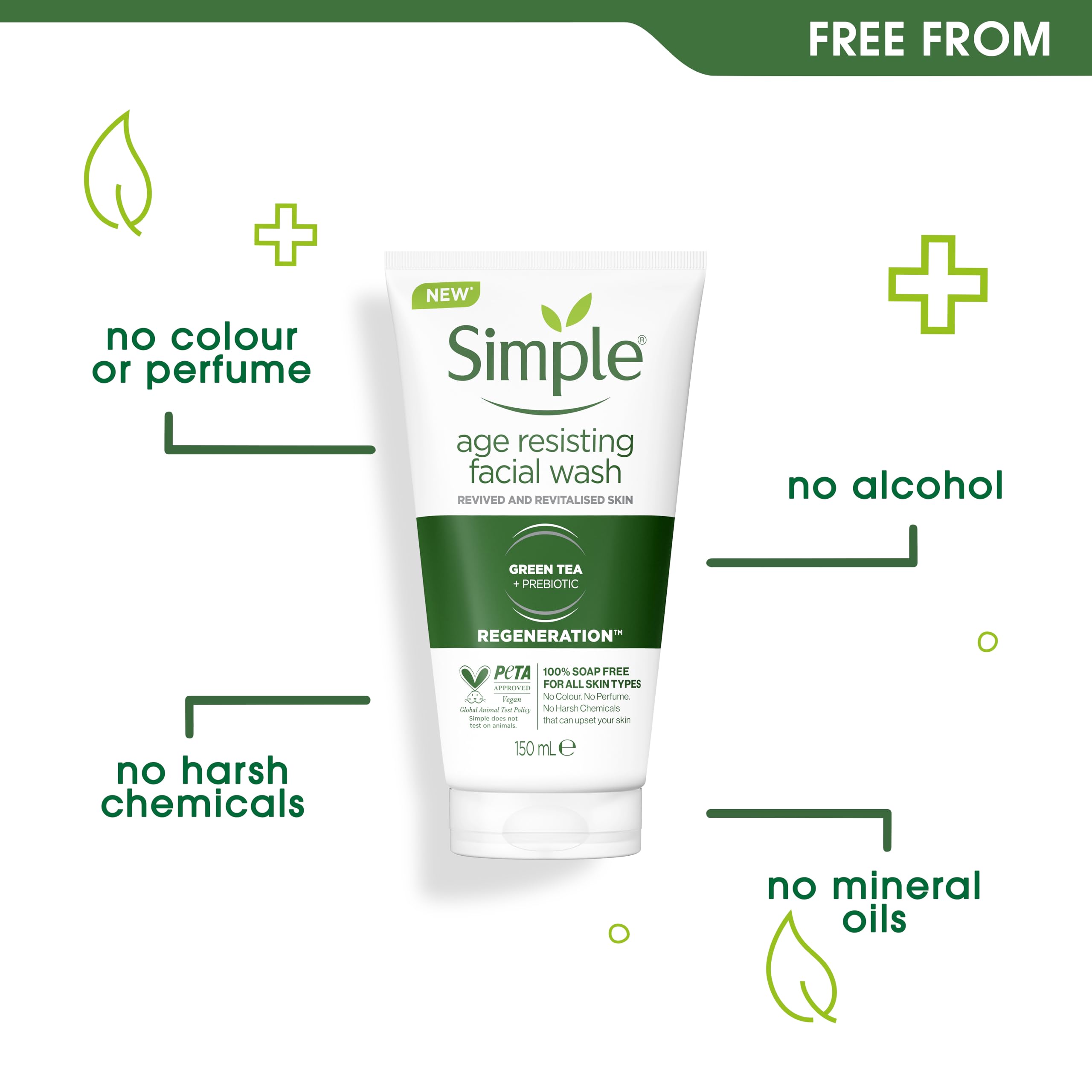 Simple texture close-up on fingers highlighting gentle, non-foaming wash benefit