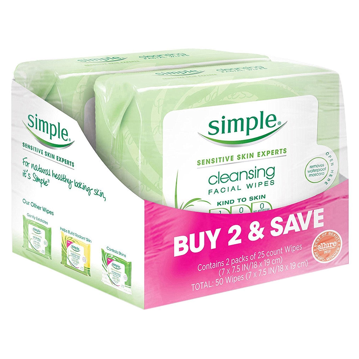 Simple brand front packaging showing twin 25-count tubs and benefits