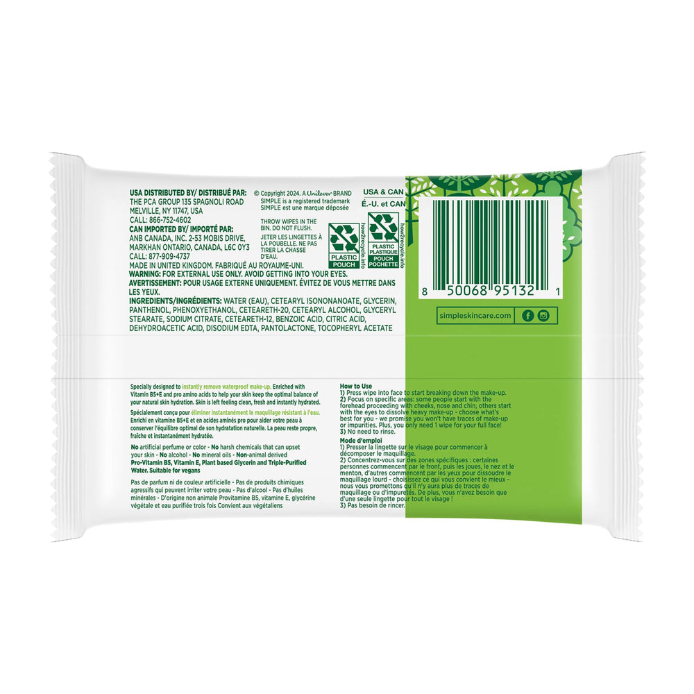 Bathroom counter scene with Simple wipes near skincare items showing everyday routine use