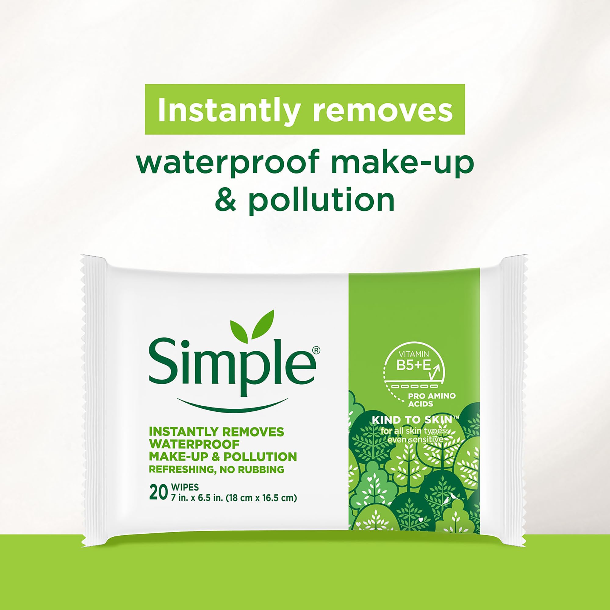 Simple single micellar wipe lifted from pack to show moist cloth and easy use benefit