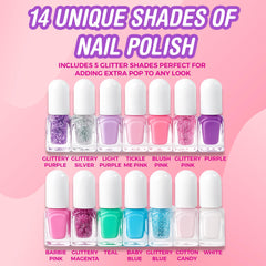 SIMPLE PLEASURES arranged color palette displaying fourteen vibrant non-toxic shades