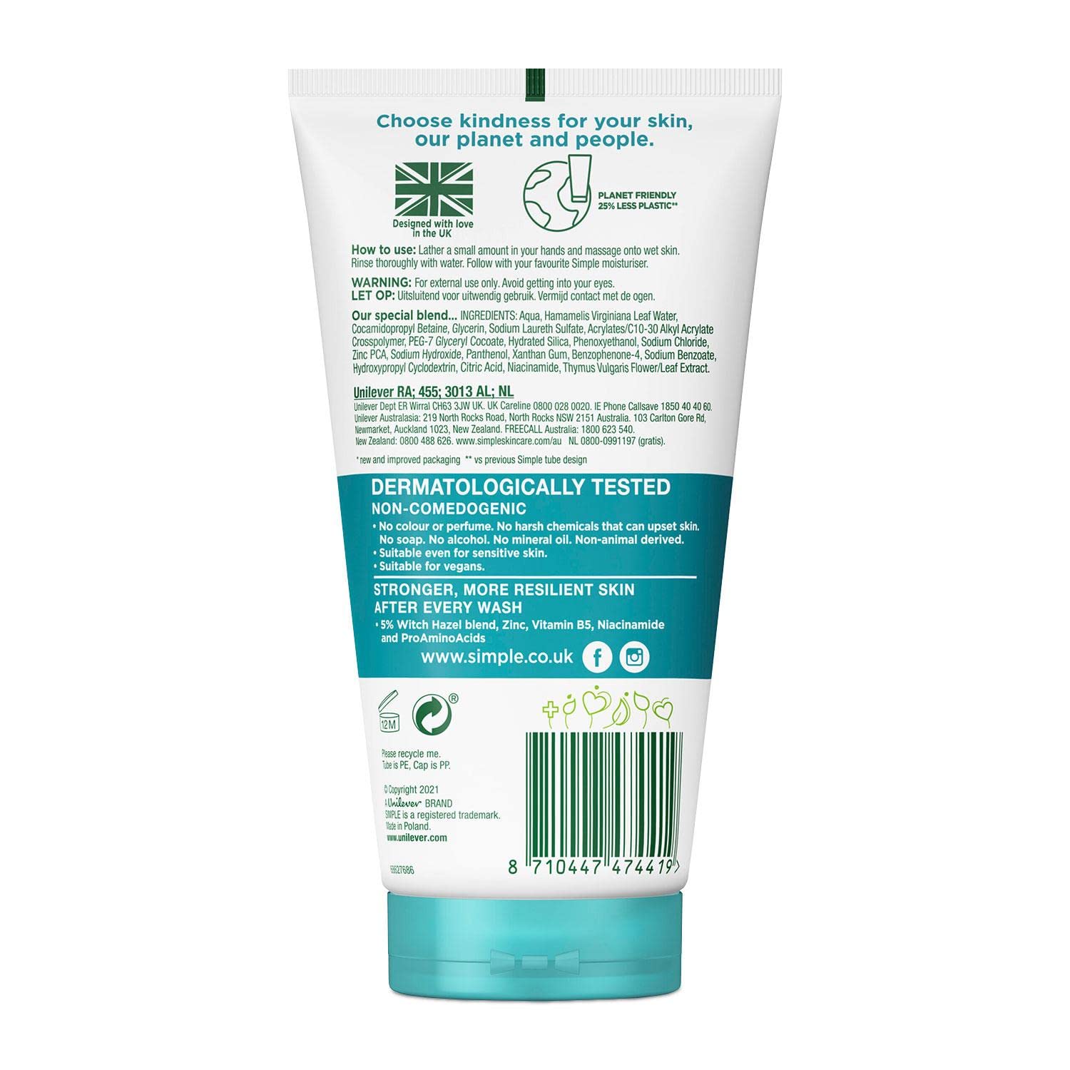 Simple back label with ingredients and benefit of transparency