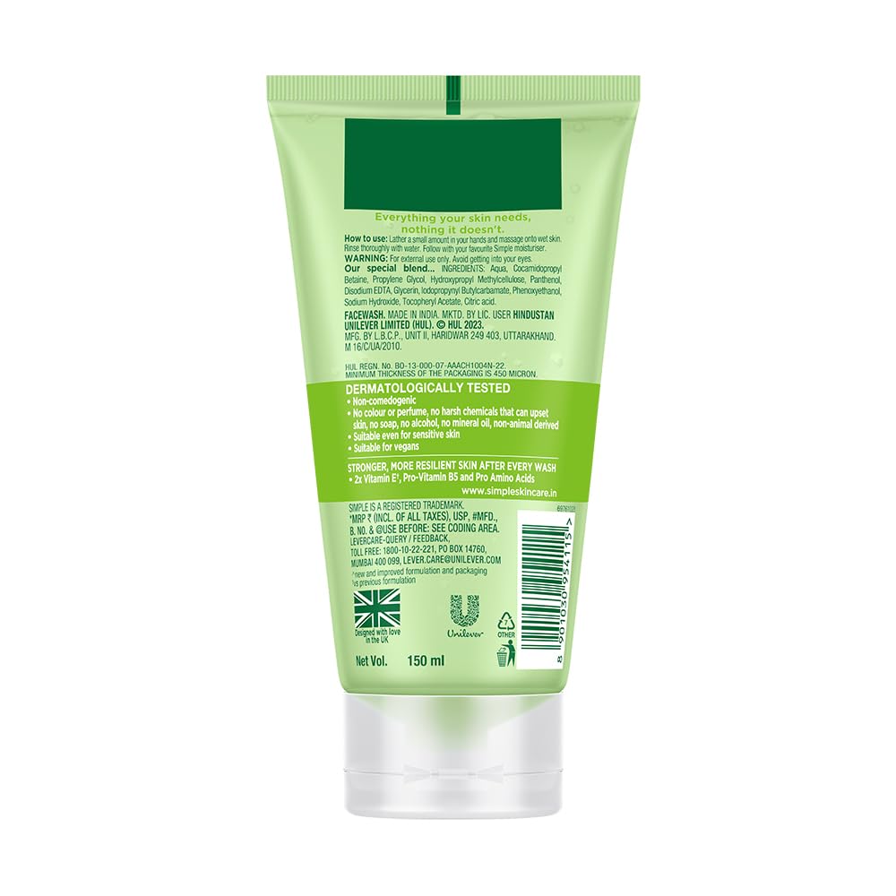Simple applied by model washing face showing gentle cleansing benefit