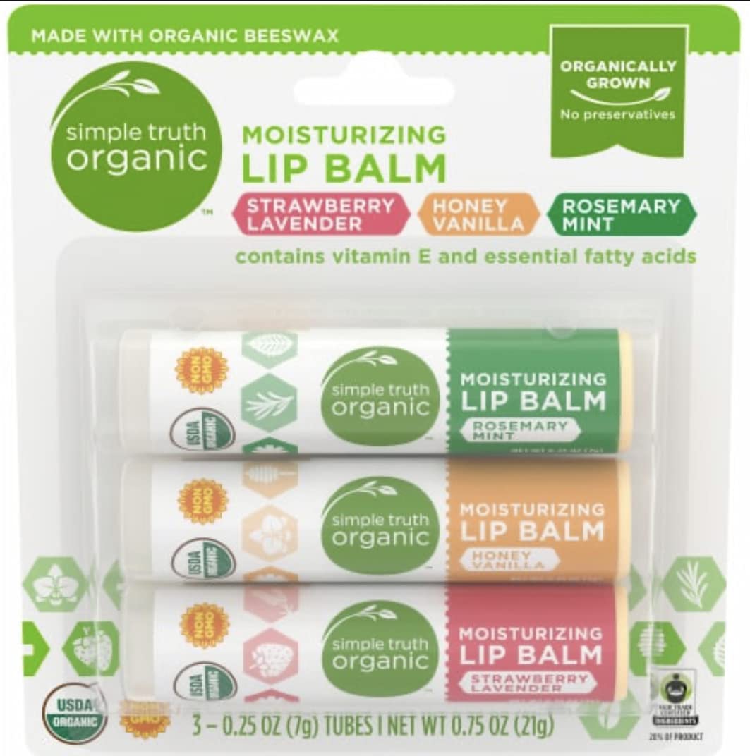 Simple Truth lip balm front packaging showing moisturizing benefit