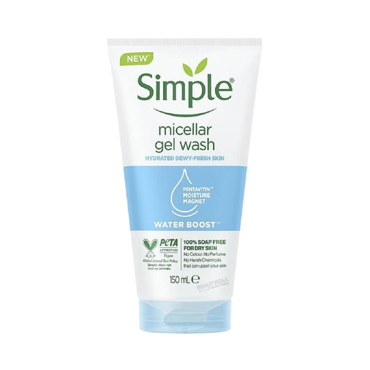 Simple Water Boost front packaging showing product and claims, highlights gentle cleansing