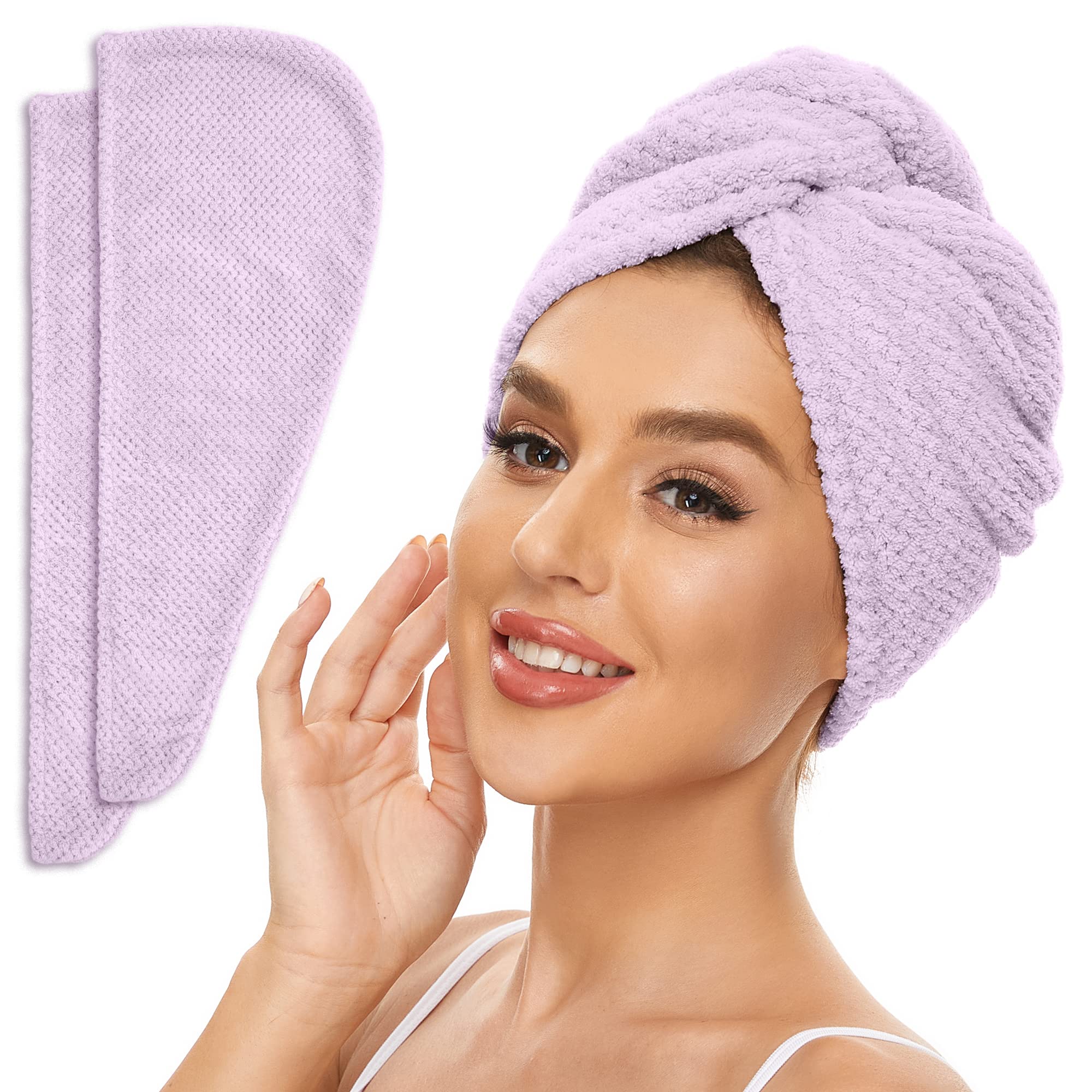 SimpleField front view of light purple towel wrap showing color and compact fold, quick-dry benefit