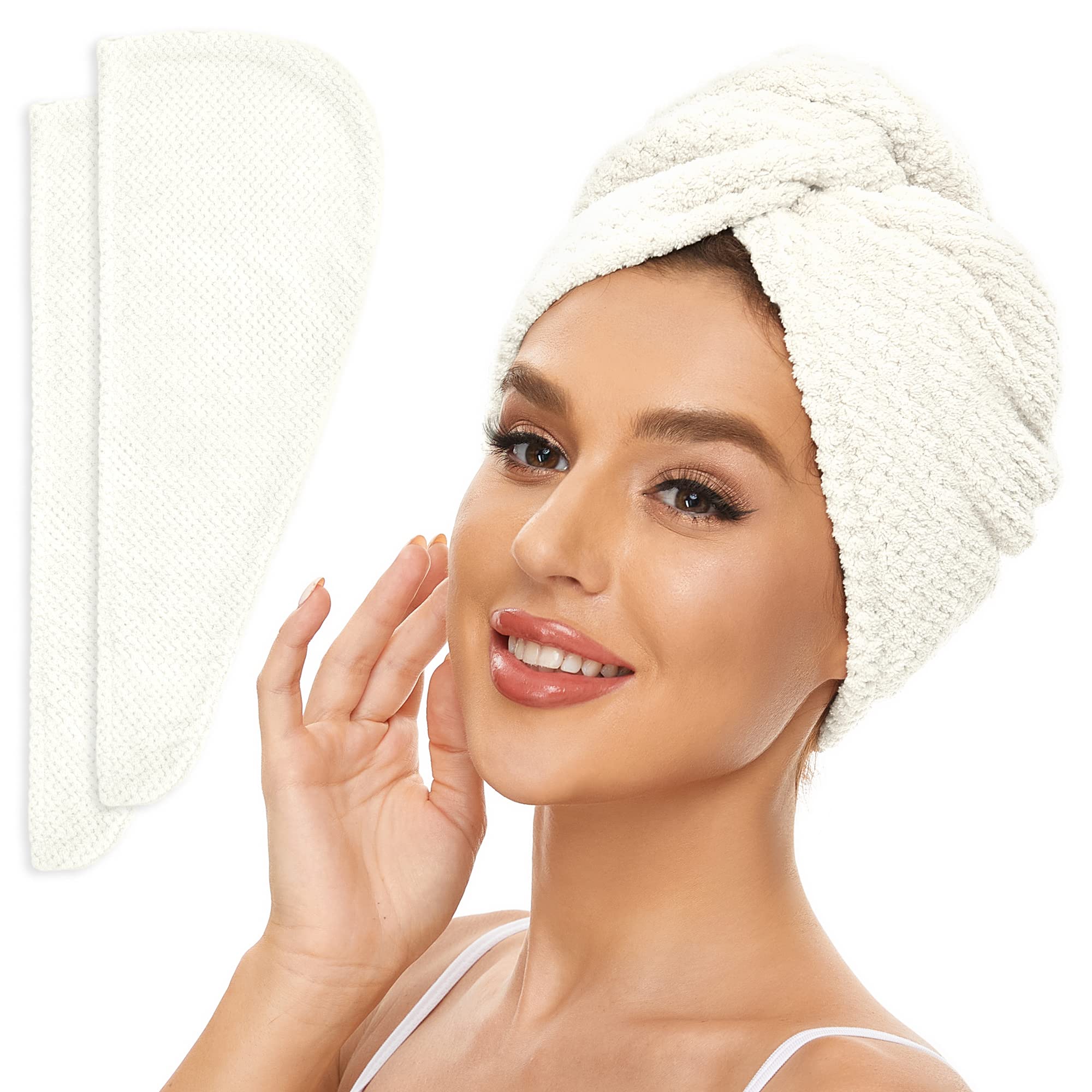 SimpleField front view turban showing ivory color and neat fold, fast drying benefit