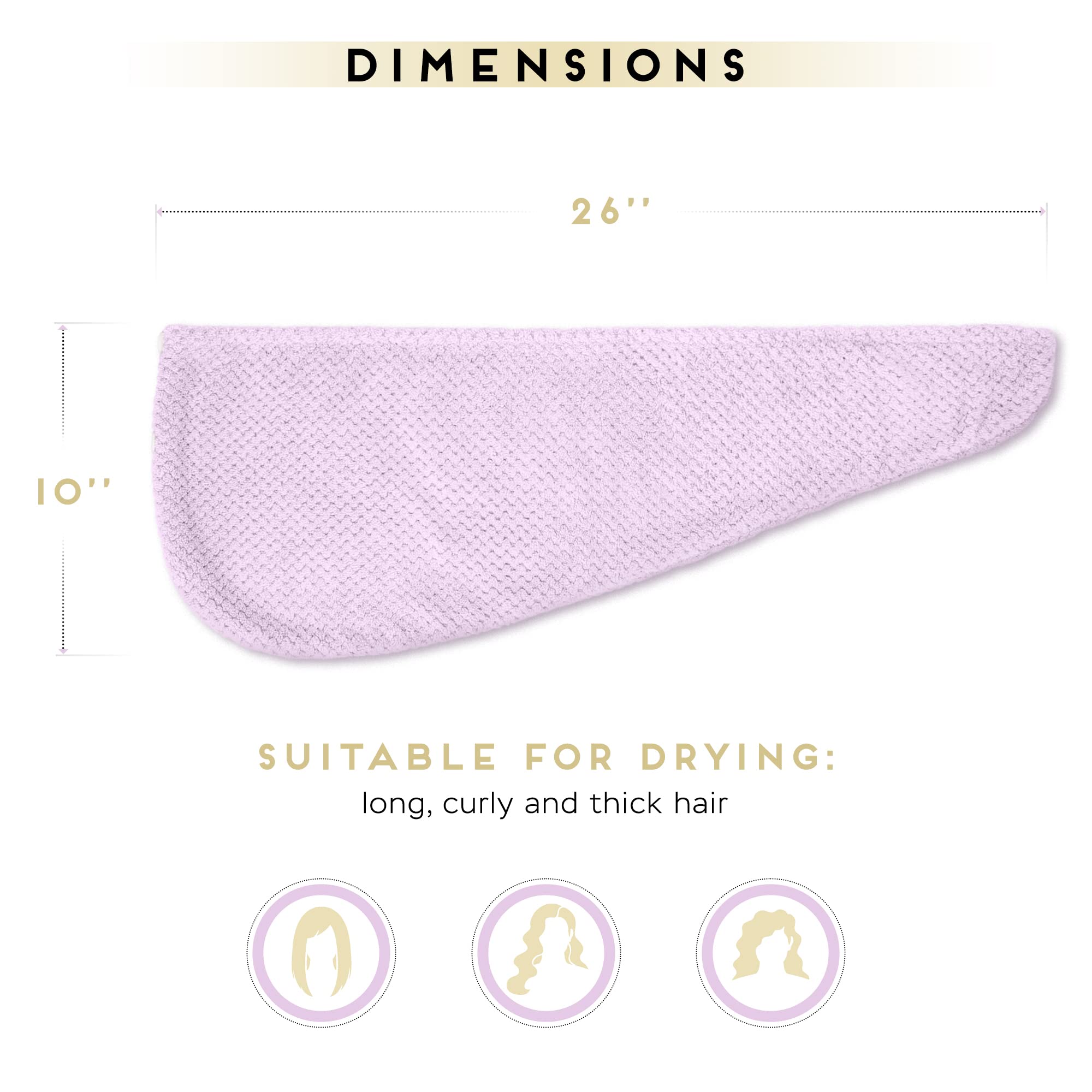 SimpleField turban draped over hand showing 26x10 inch size for all hair lengths benefit