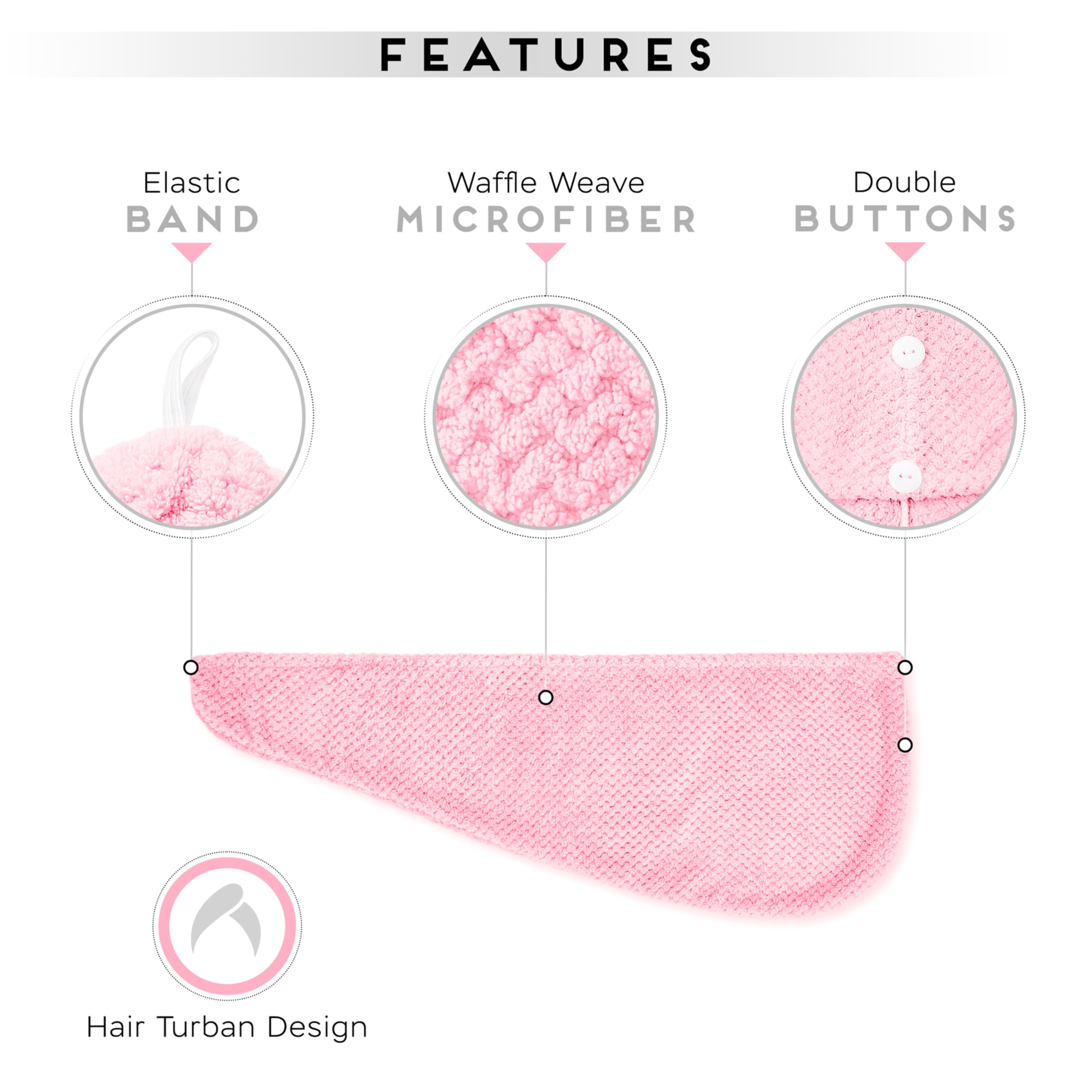 SimpleField model wearing the turban in the bathroom demonstrating hands-free drying convenience