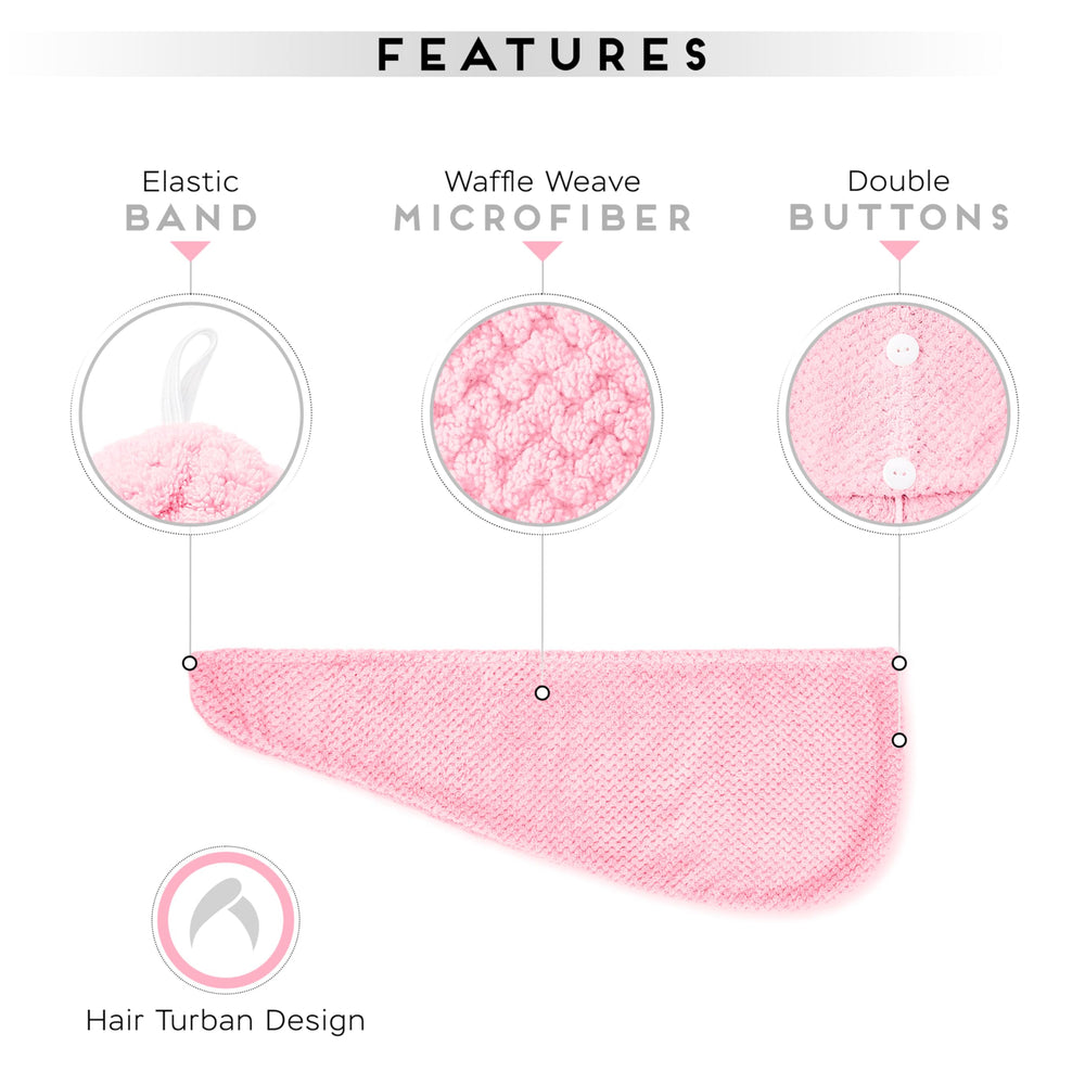 SimpleField model wearing the turban in the bathroom demonstrating hands-free drying convenience