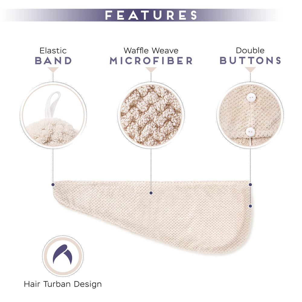 SimpleField turban worn by woman in bathroom allowing hands-free drying and quicker styling