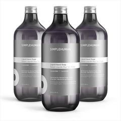 simplehuman three‑pack front packaging showing lavender scent and recyclable benefit