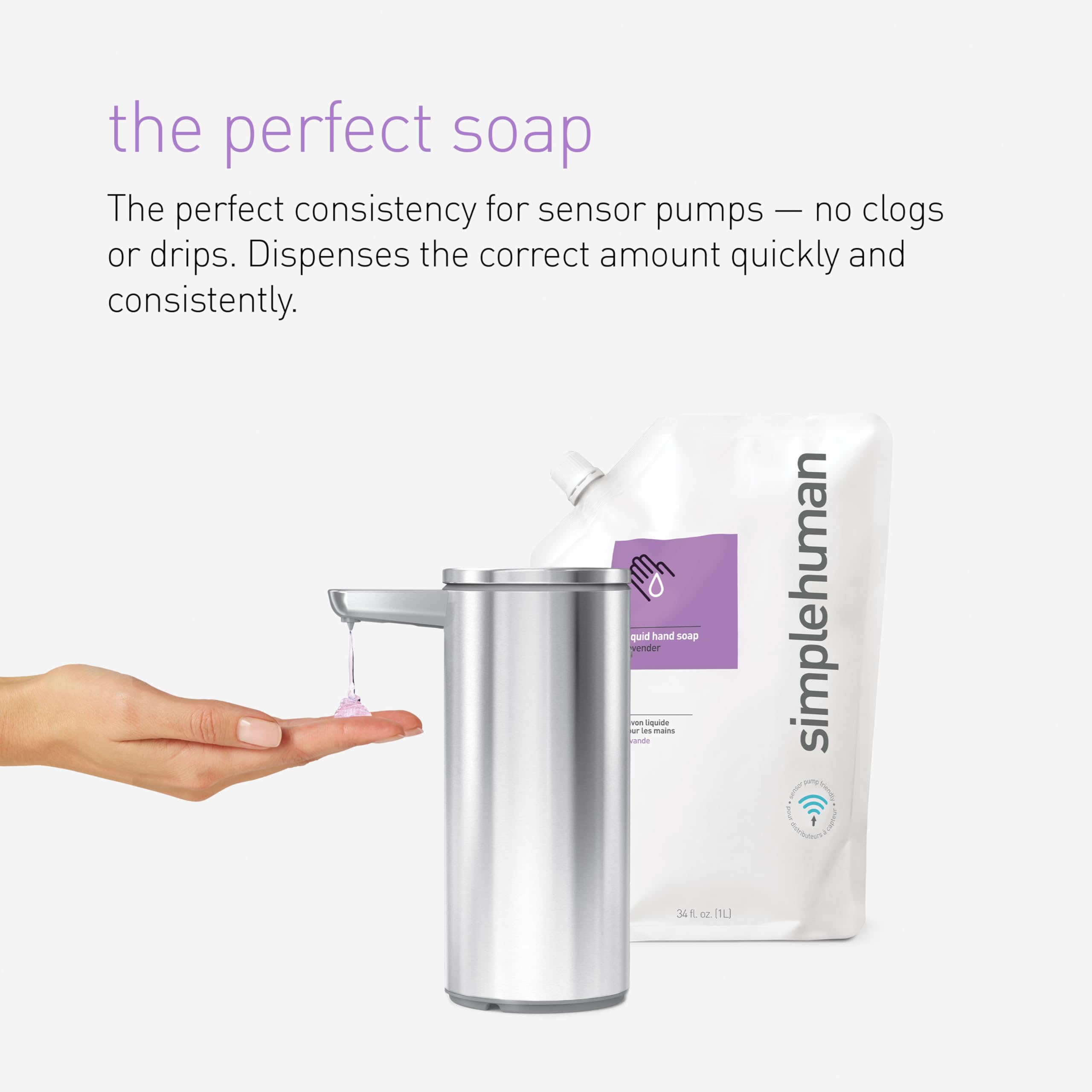 simplehuman foam texture close-up showing rich lather and gentle cleansing benefit
