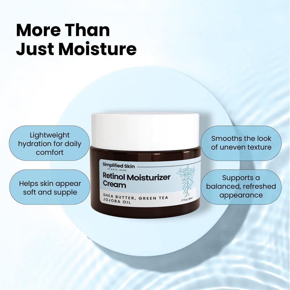 Simplified Skin cream spread on hand showing moisturized finish benefit: lightweight hydration