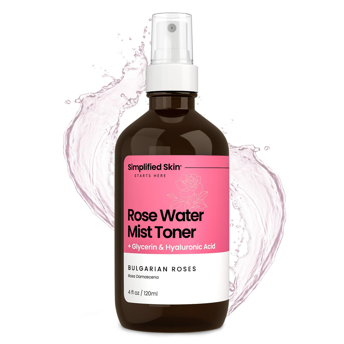 Simplified Skin front bottle showing rosewater glycerin mist benefits