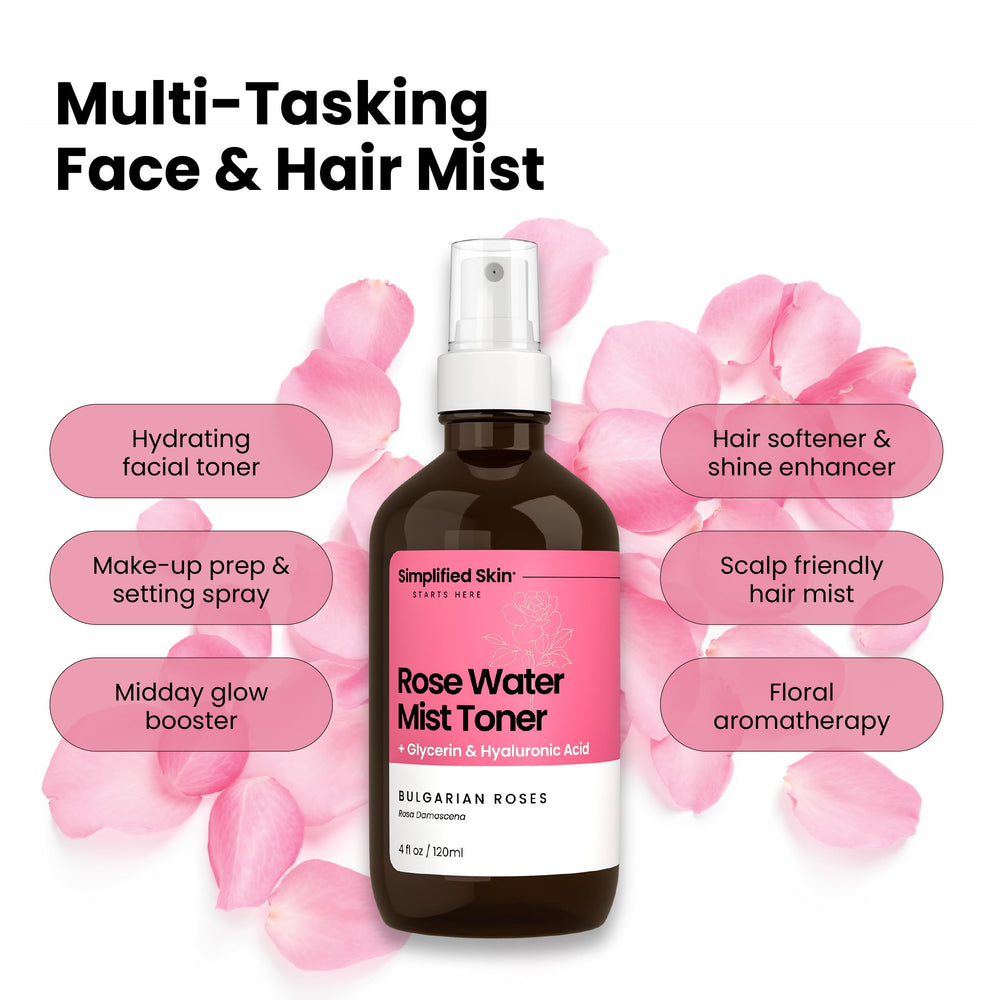 Simplified Skin label highlighting organic rose water ingredient clarity