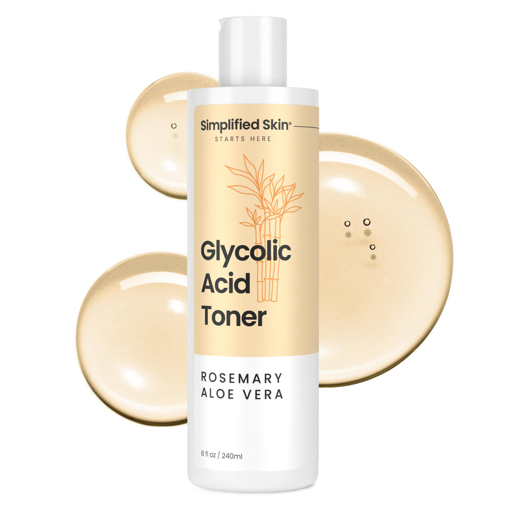Simplified Skin toner front label showing product and benefit of exfoliation