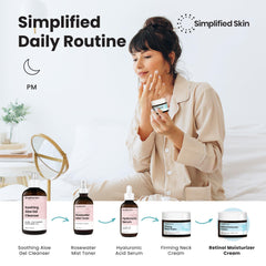 Simplified Skin jar inside travel pouch showing on-the-go convenience benefit: travel-friendly
