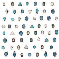 Sinbana front packaging showing 60 turquoise nail charms and kit contents benefit versatility