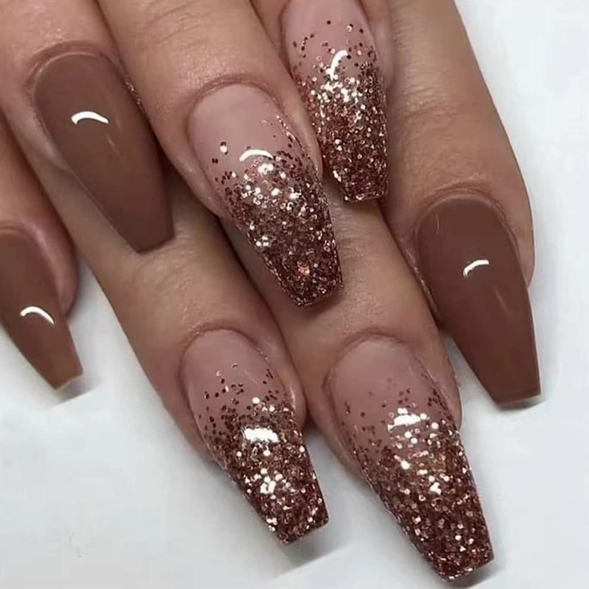 SINHOT full set front view showing 24 coffin nails and glossy finish for instant style