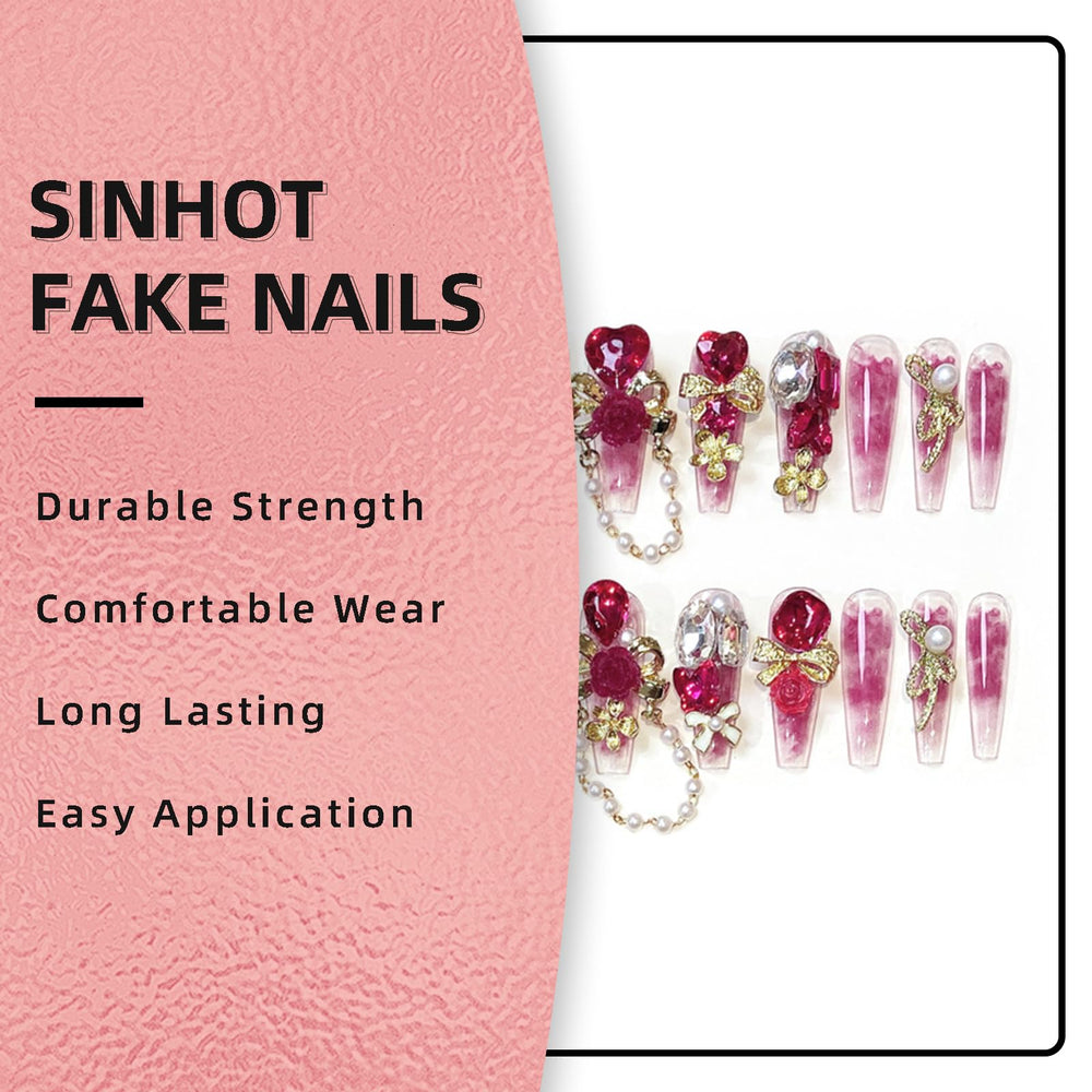 SINHOT hand next to coin scale to display nail length and real-world size