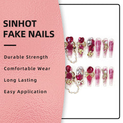SINHOT hand next to coin scale to display nail length and real-world size