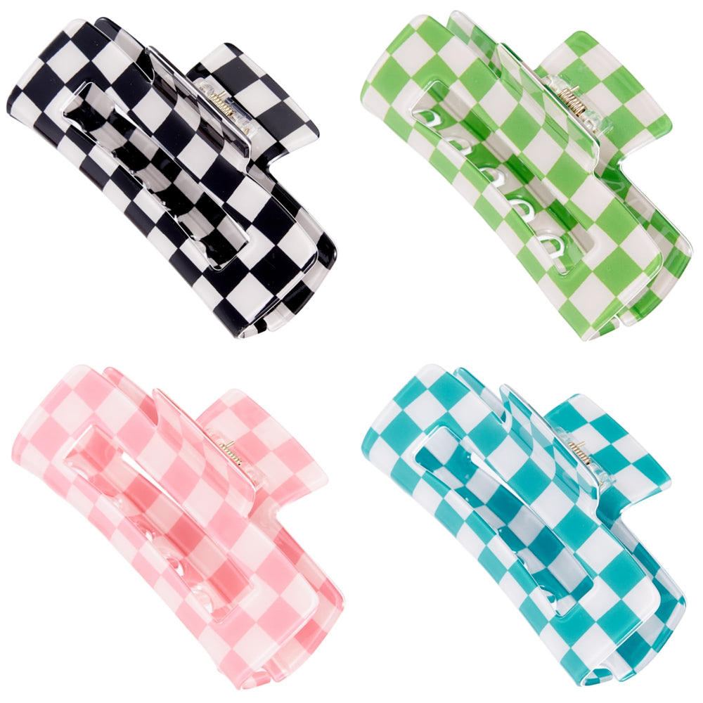SINIDE front packaging showing four multicolored checkered clips, easy choosing