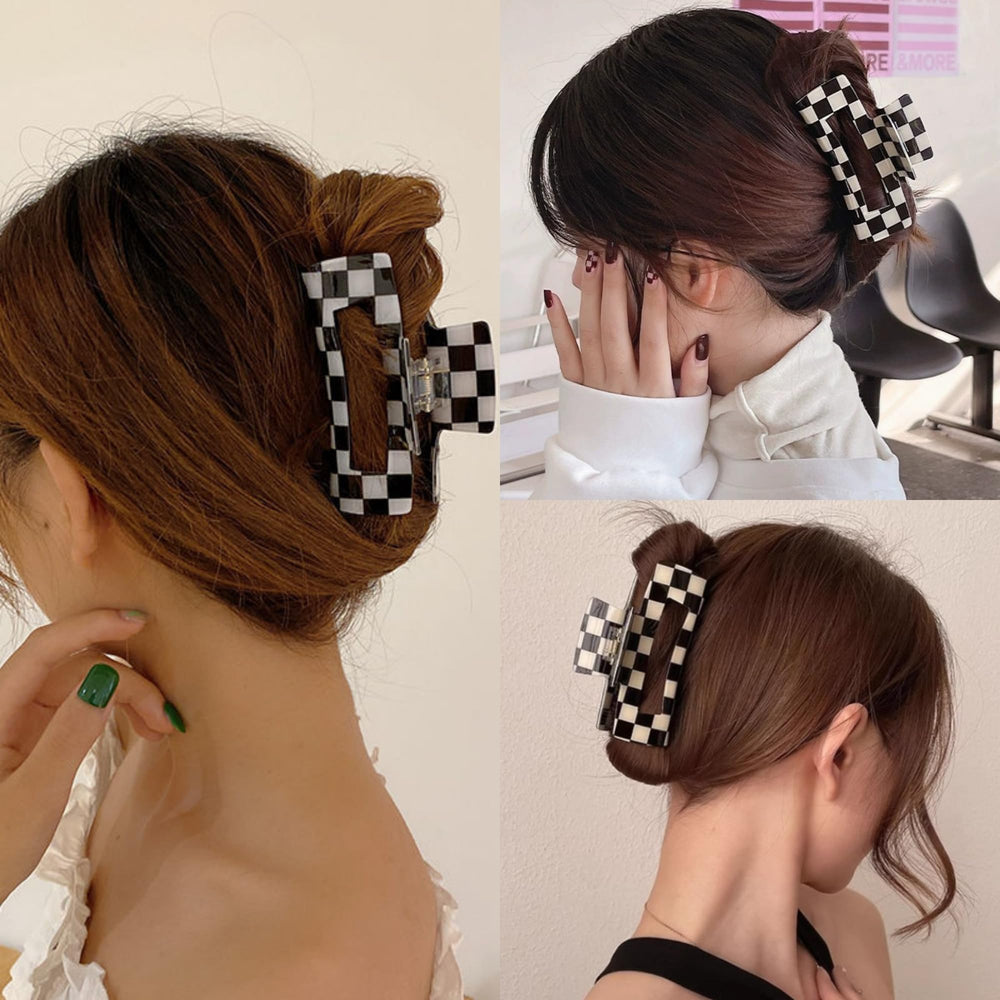 SINIDE checkered clip close-up of acrylic pattern for stylish detail
