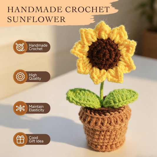 SINIRELLA crochet sunflower close-up highlighting handcrafted texture and cheerful decor