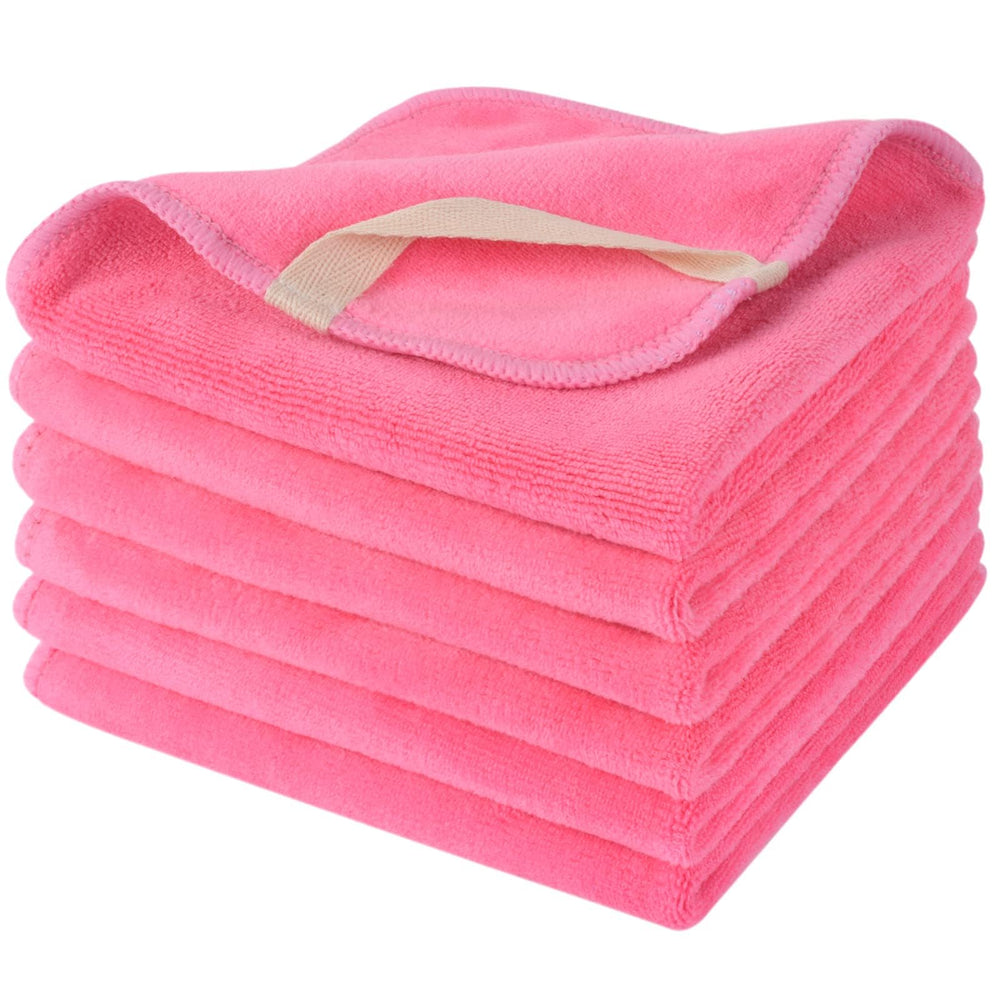 SINLAND front packaging of six dark-pink facial cloths, clear reusable benefit