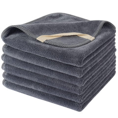 SINLAND front view of six grey washcloths showing packaging and size benefit