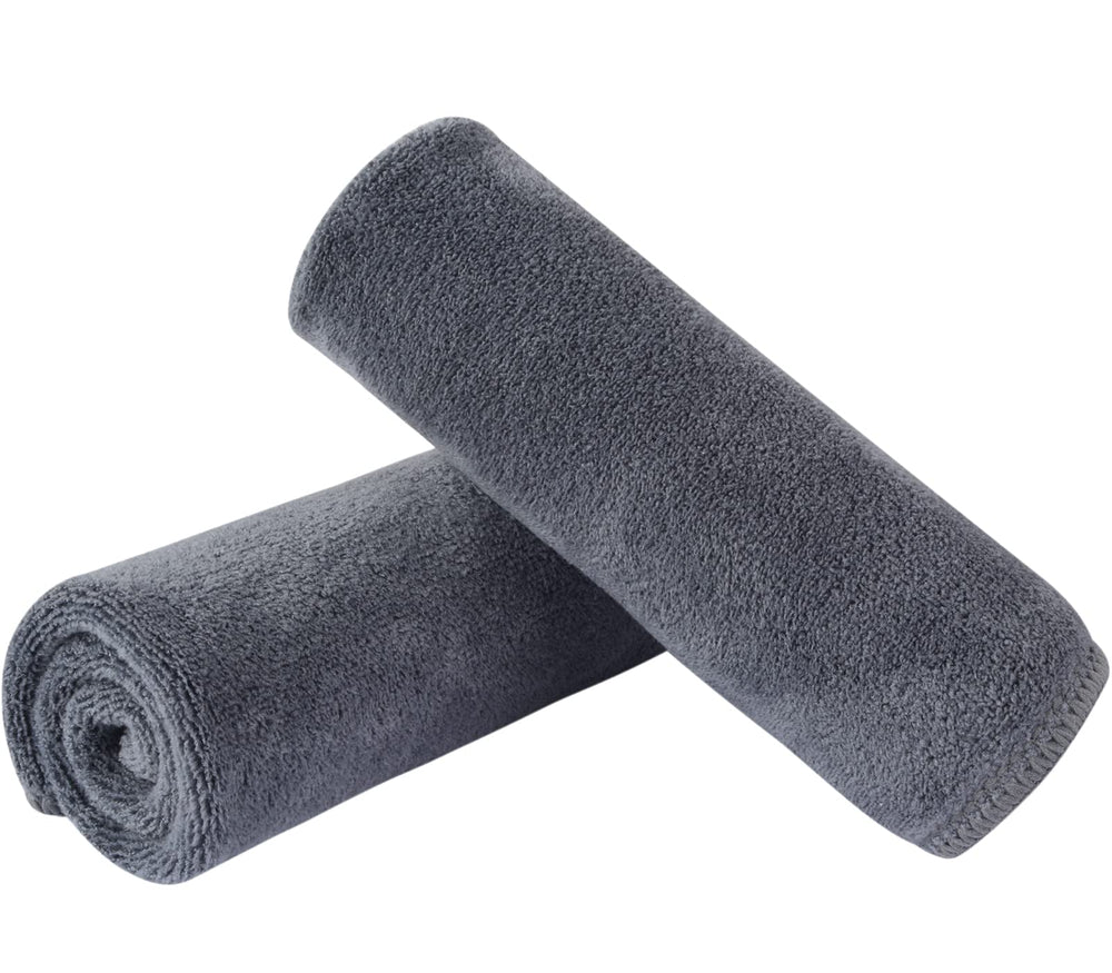 SINLAND front view of two grey 12x12 face cloths showing clean packaging and compact set