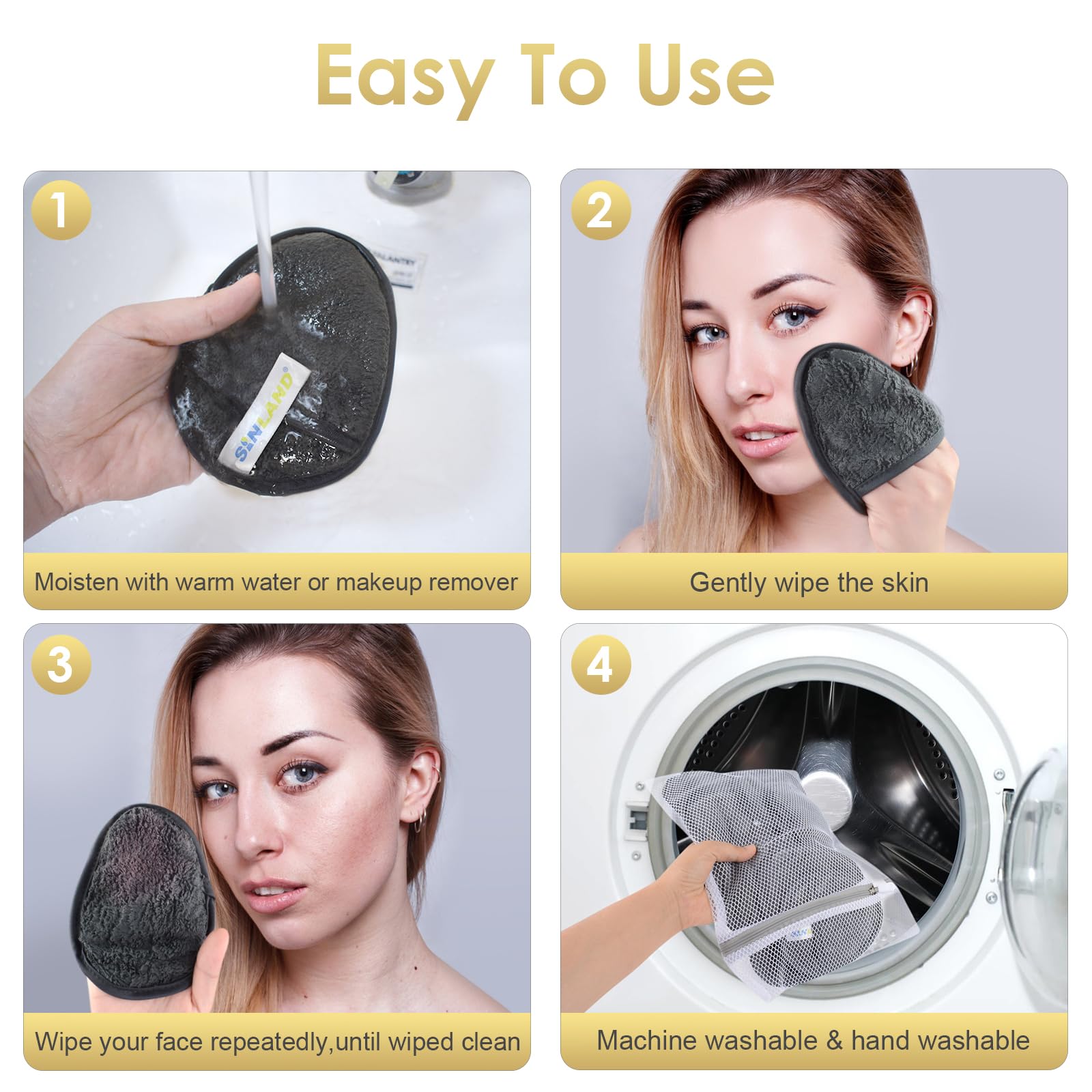 SINLAND pad removing eye makeup demonstrating precision cleaning