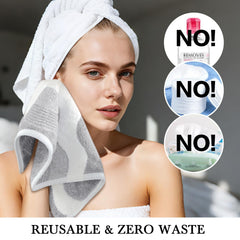 SINLAND washcloth held in hand showing 12x12 inch size for travel convenience