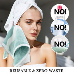 SINLAND towel held in hand to show compact 12x12 size