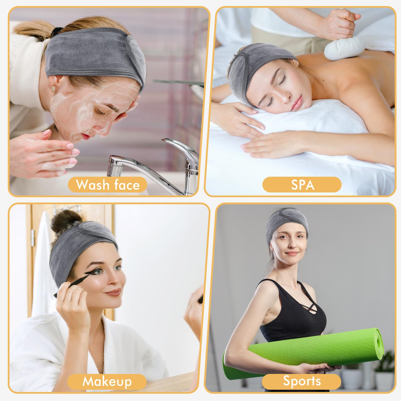SINLAND model wearing headband during facial routine keeping hair clean and hands-free
