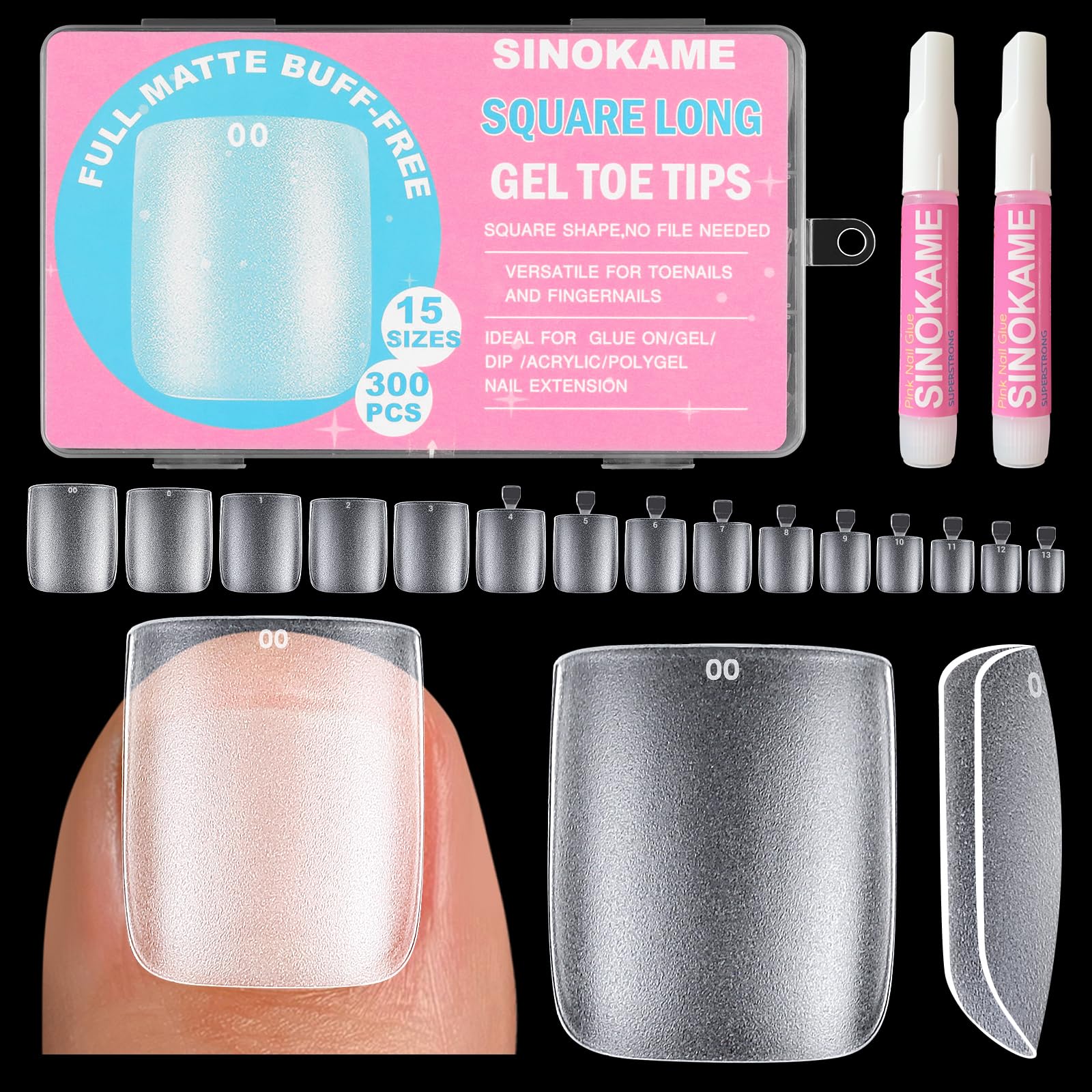 SINOKAME front packaging showing 300-piece toe nail kit benefit quick use