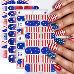 SINSEN front packaging showing four patriotic nail wrap sheets and benefits
