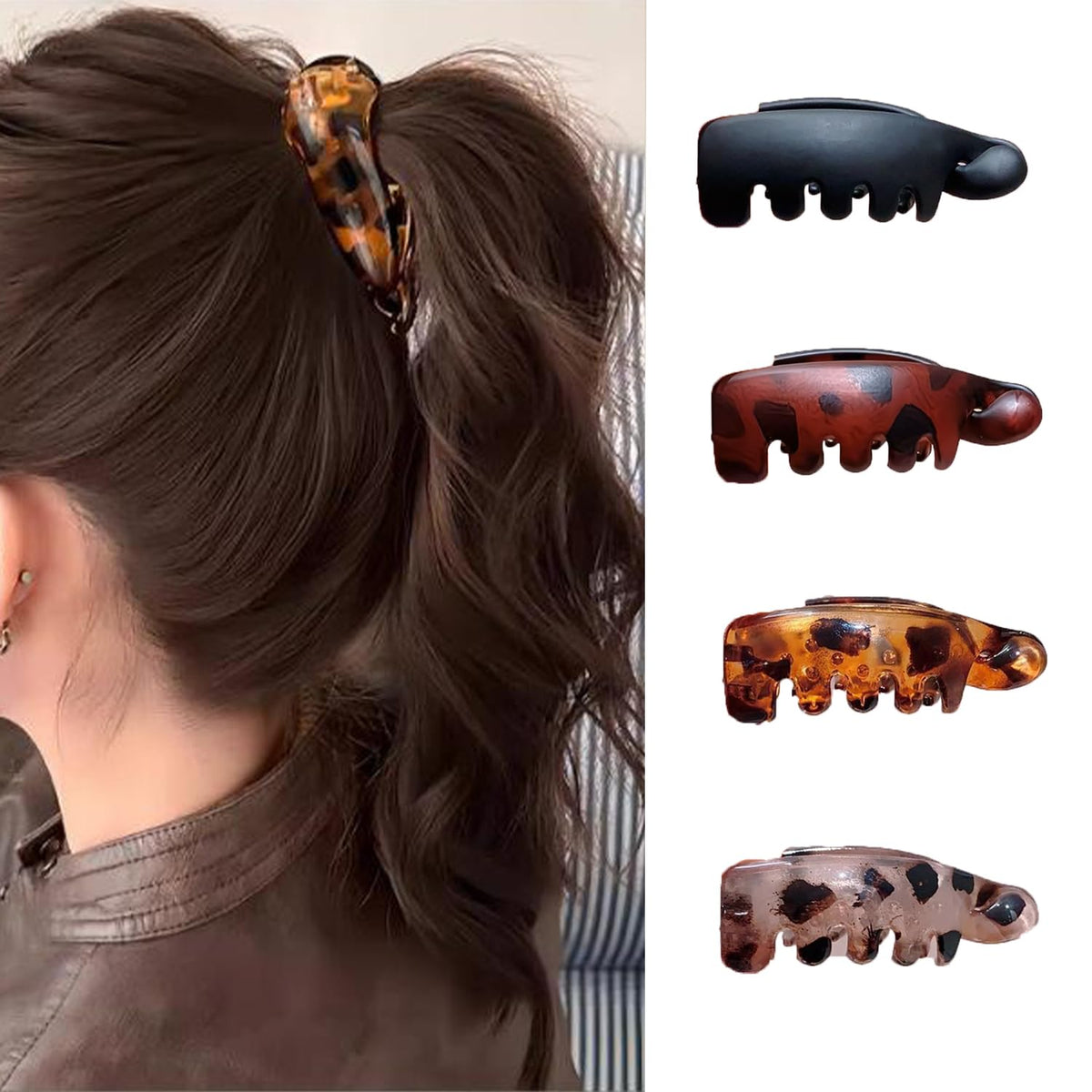 SINSEN front view of four small banana clips showing compact set benefit