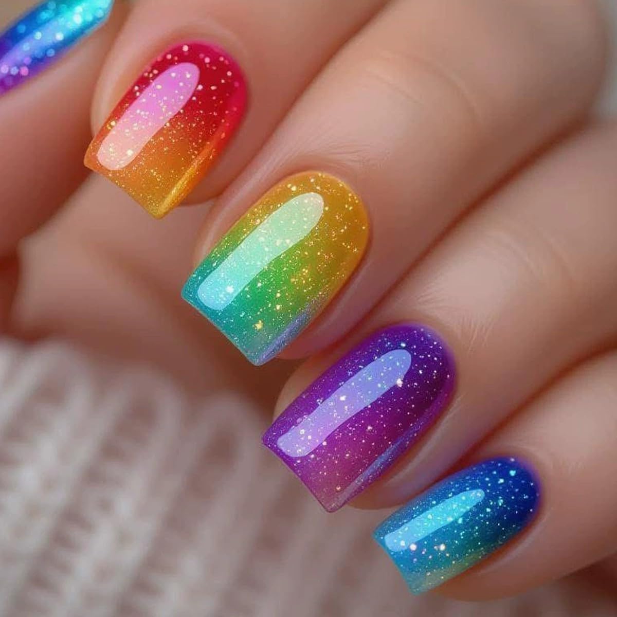 SINSEN front packaging view showing full 24-piece kit and glossy rainbow nails for convenience