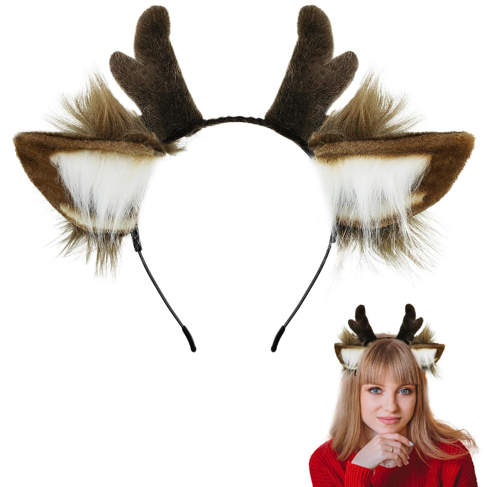 SIOTMERA reindeer headband front view showing realistic antlers and ears benefit festive styling