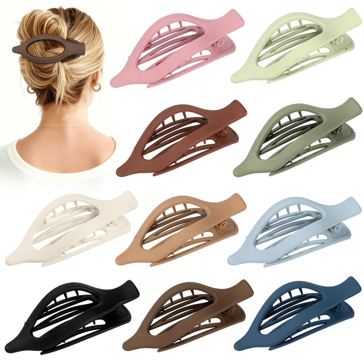 Sisiaipu front pack showing ten flat hair clips and color variety, great for styling
