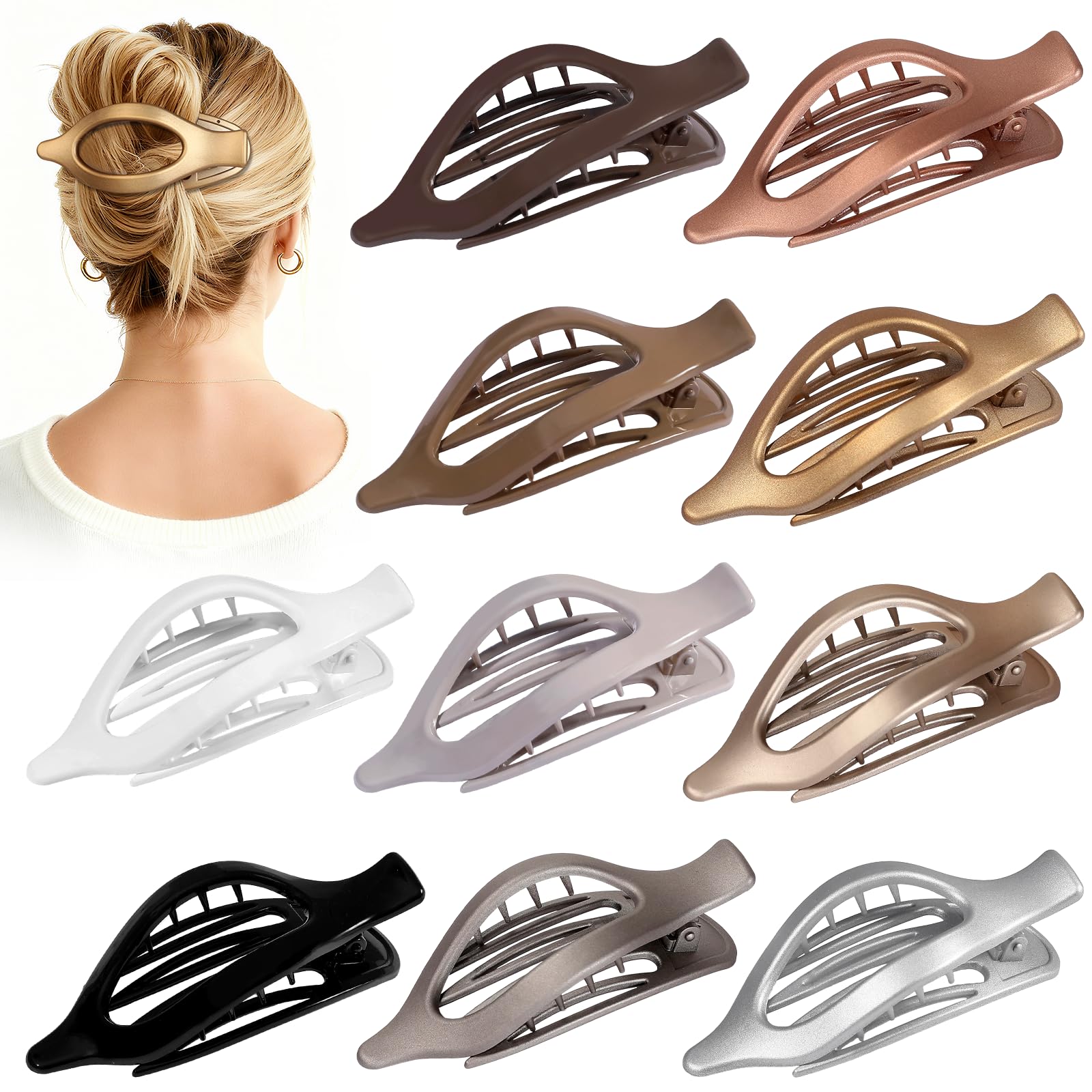 Sisiaipu front pack showing ten flat hair clips and color variety for easy styling