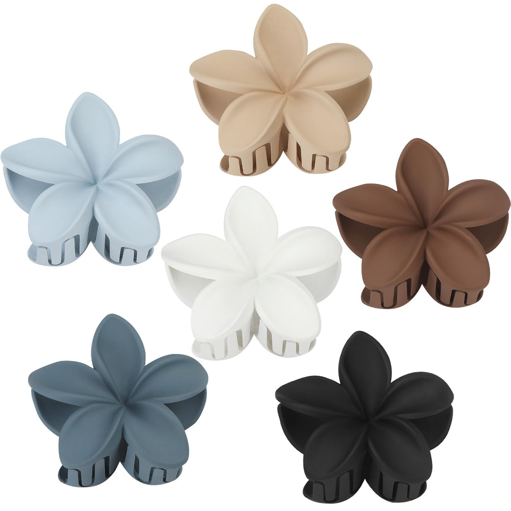 Sisiaipu front view of six plumeria clips showing colors and compact case benefit