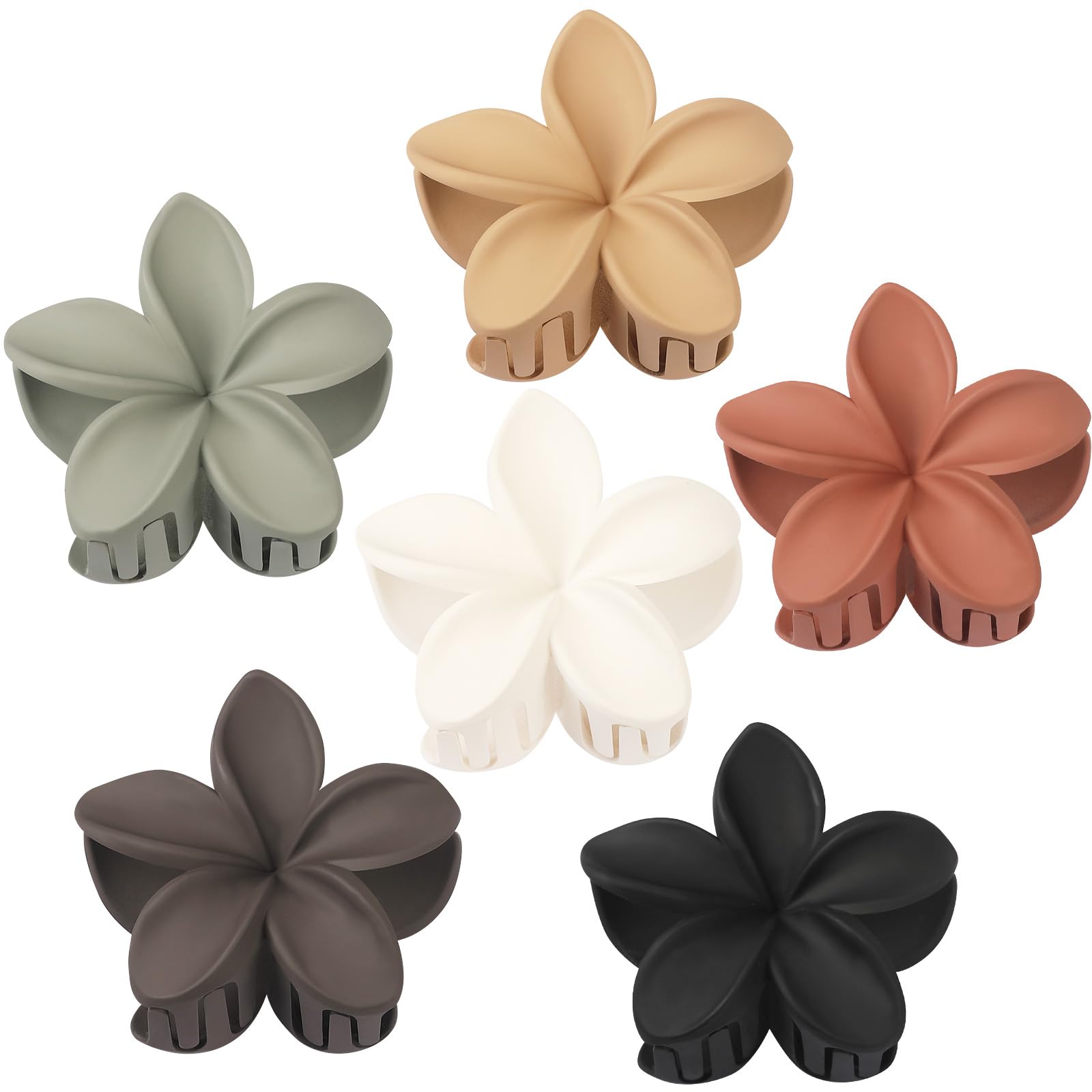 Sisiaipu front view of six flower claw clips showing colors and shape for styling